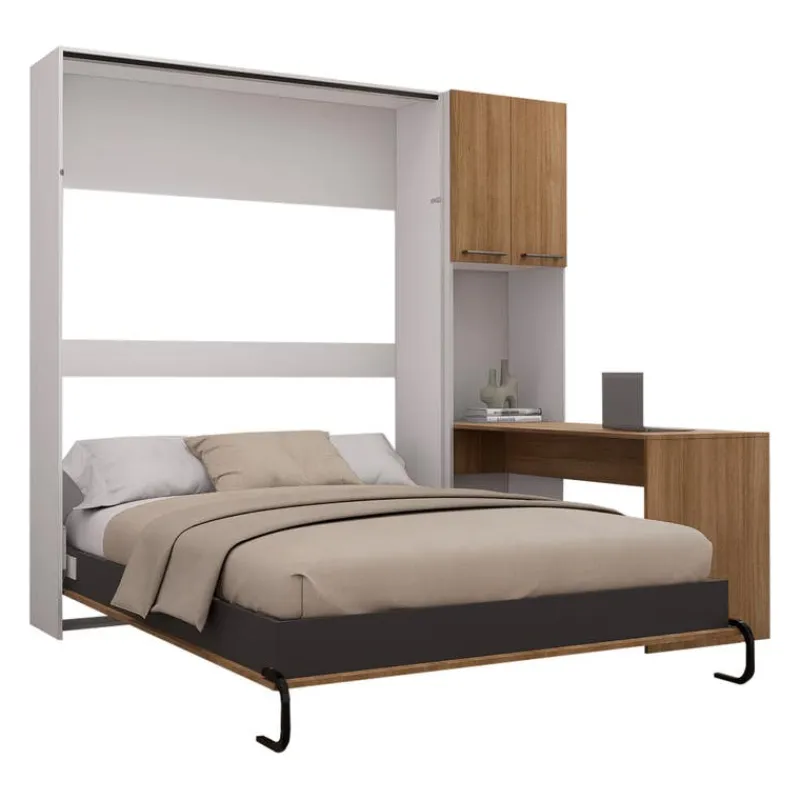 Queen Murphy Bed with Storage Cabinets and Desk -