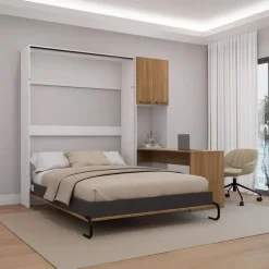 Queen Murphy Bed with Storage Cabinets and Desk -