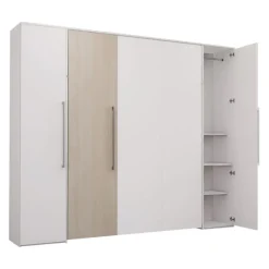 Queen Murphy Bed with Storage Units - White &