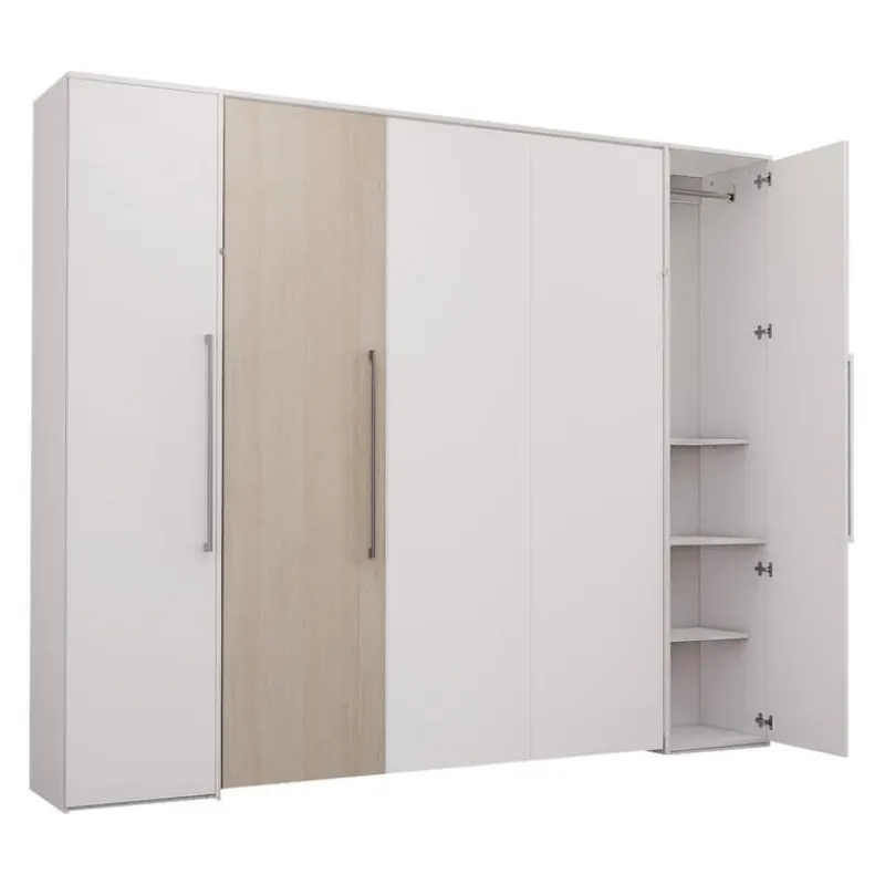 Queen Murphy Bed with Storage Units - White &