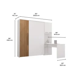 Queen Murphy Bed with Storage Cabinets and Desk - White &