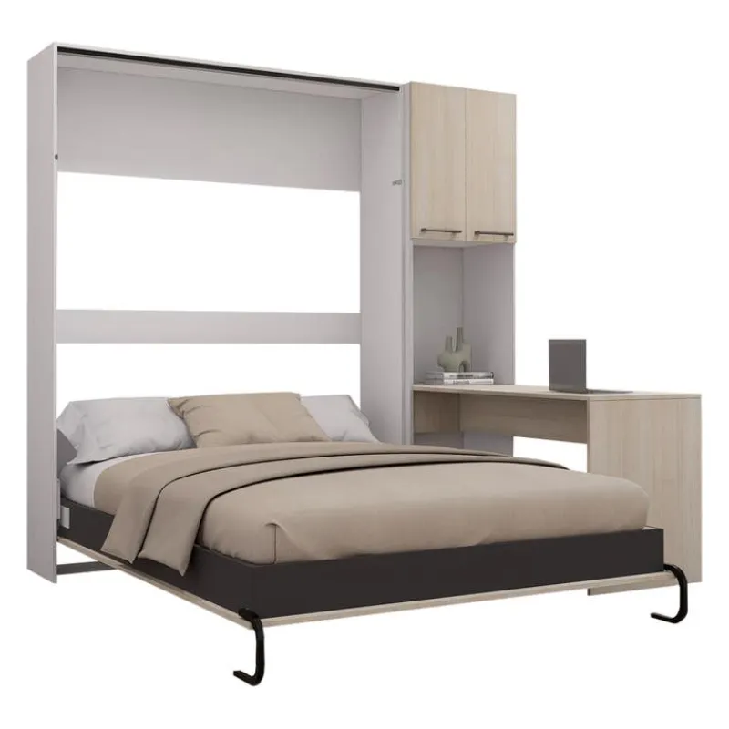 Queen Murphy Bed with Storage Cabinets and Desk -