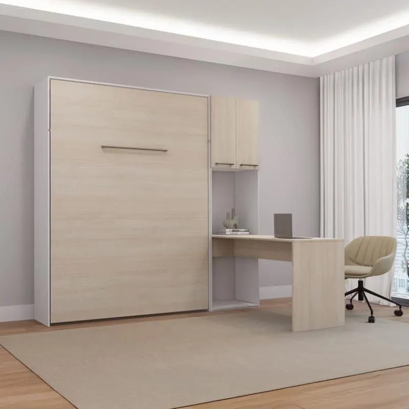 Queen Murphy Bed with Storage Cabinets and Desk -