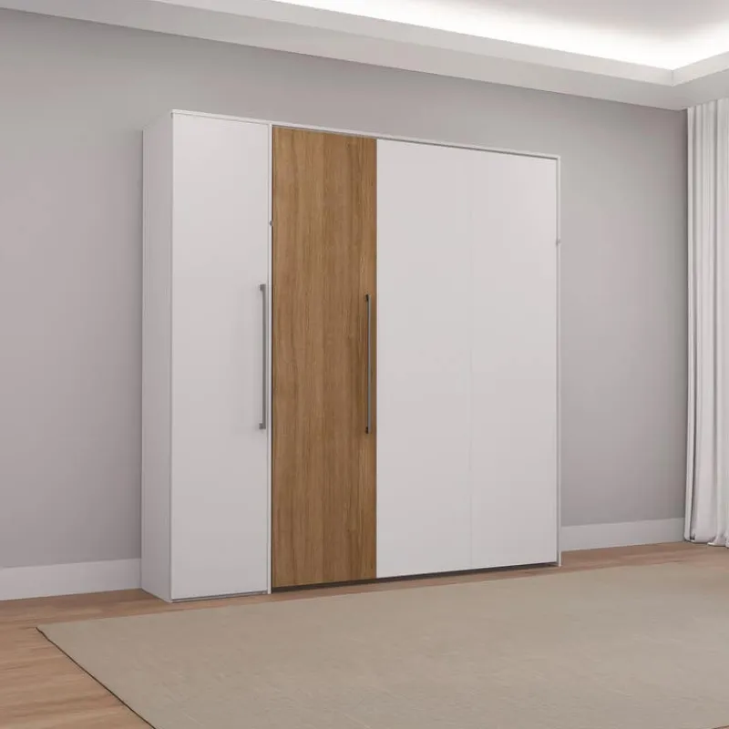 Queen Murphy Bed with Storage Unit - White &