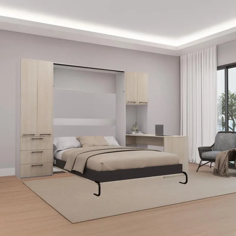 Queen Murphy Bed with Storage Units and Desk -