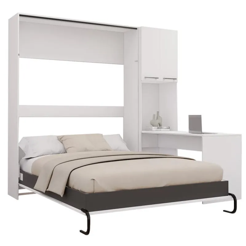 Queen Murphy Bed with Storage Cabinets and Desk -