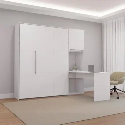 Queen Murphy Bed with Storage Cabinets and Desk -