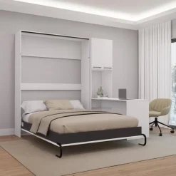 Queen Murphy Bed with Storage Cabinets and Desk -