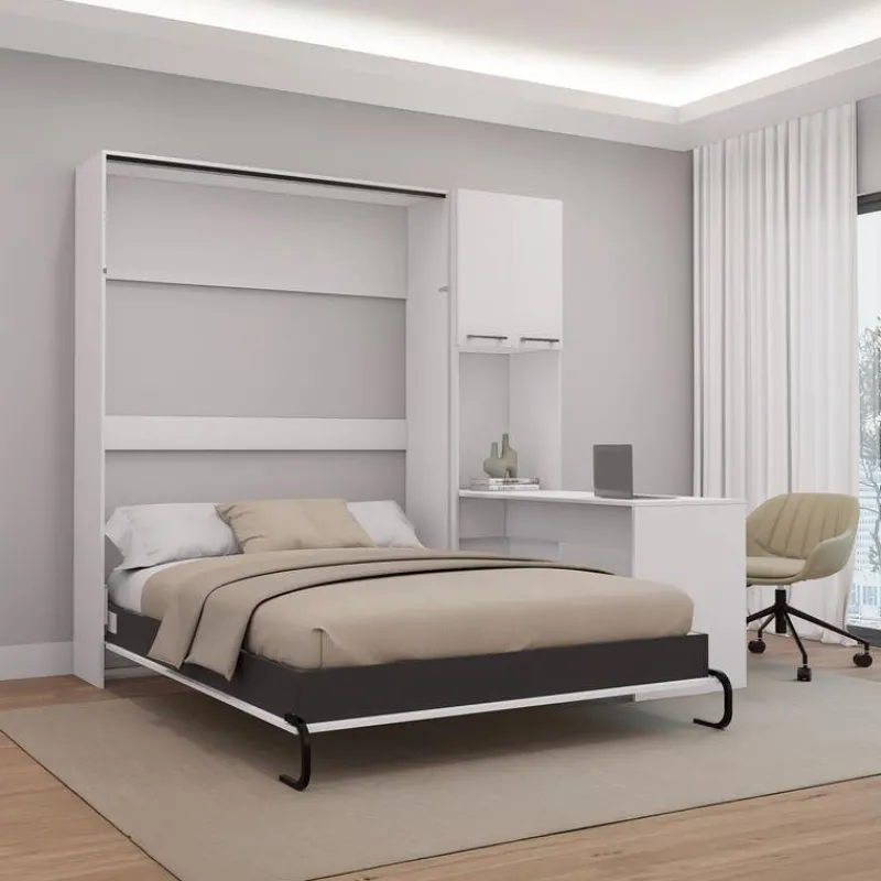 Queen Murphy Bed with Storage Cabinets and Desk -