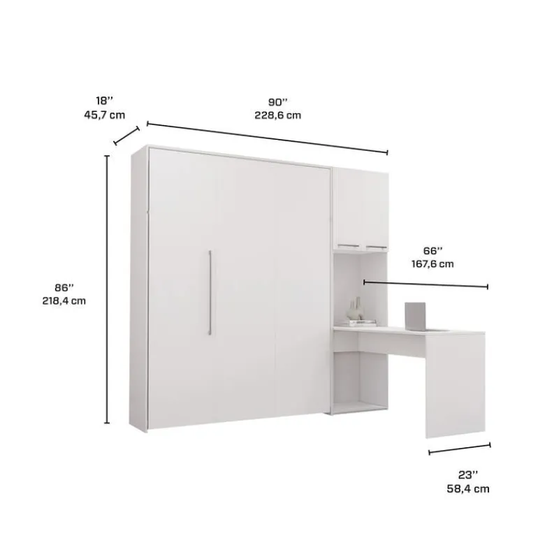 Queen Murphy Bed with Storage Cabinets and Desk -