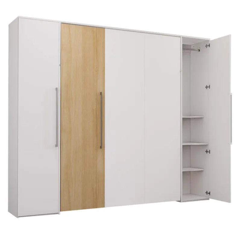 Queen Murphy Bed with Storage Units - White &
