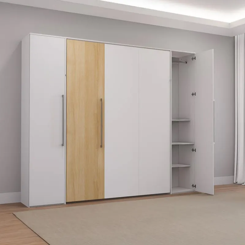 Queen Murphy Bed with Storage Units - White &