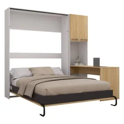 Queen Murphy Bed with Storage Cabinets and Desk -