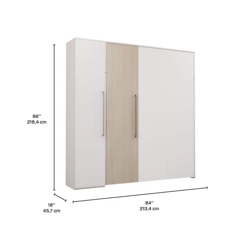 Queen Murphy Bed with Storage Unit - White &