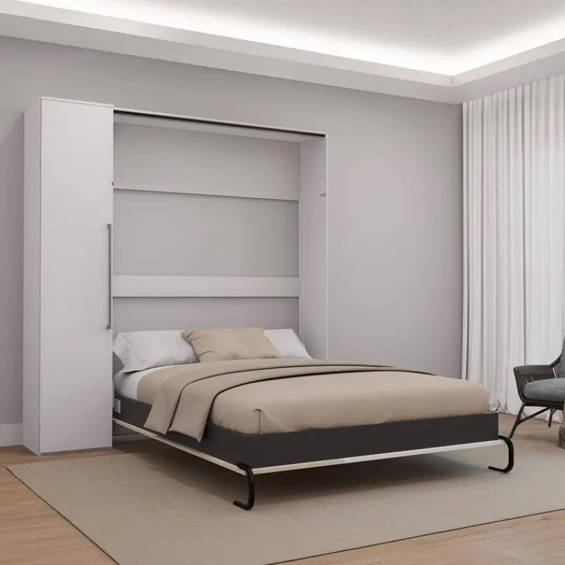 Queen Murphy Bed with Storage Unit - White &
