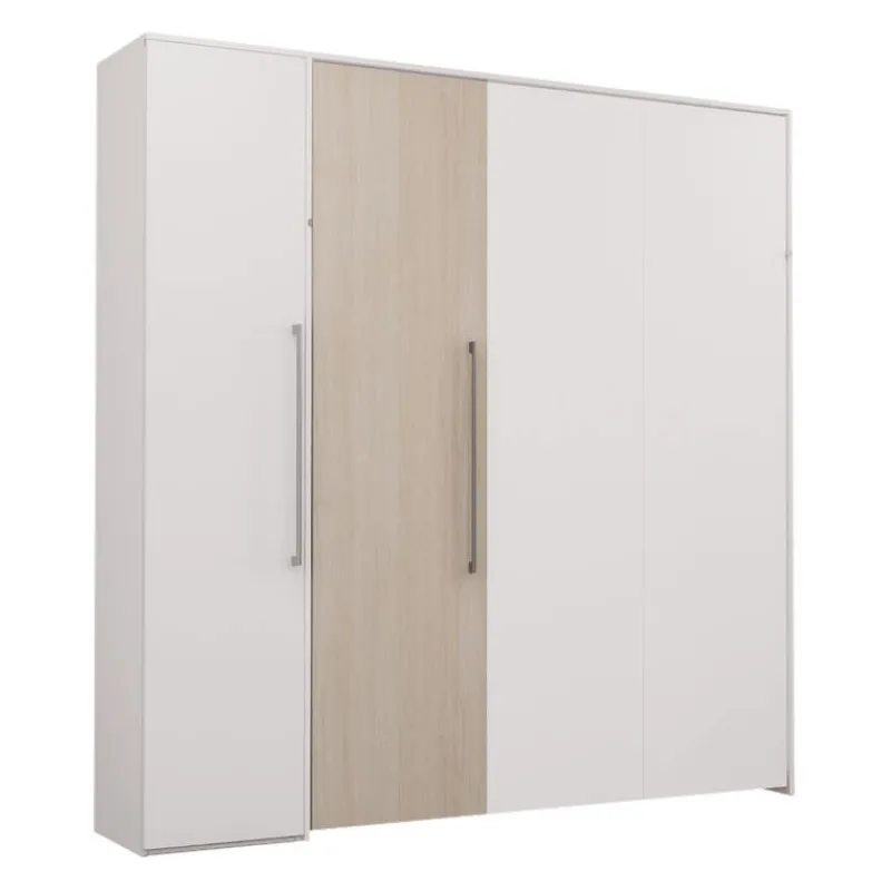 Queen Murphy Bed with Storage Unit - White &