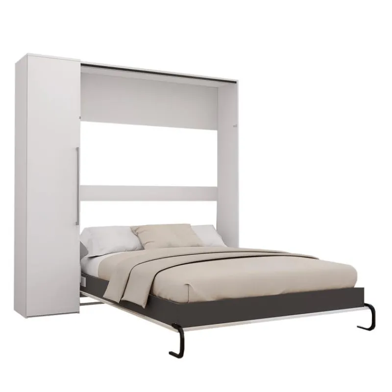 Queen Murphy Bed with Storage Unit - White &