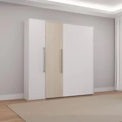 Queen Murphy Bed with Storage Unit - White &
