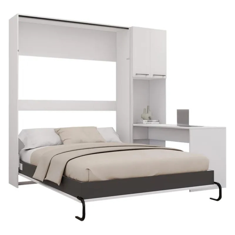 Queen Murphy Bed with Storage Cabinets and Desk -