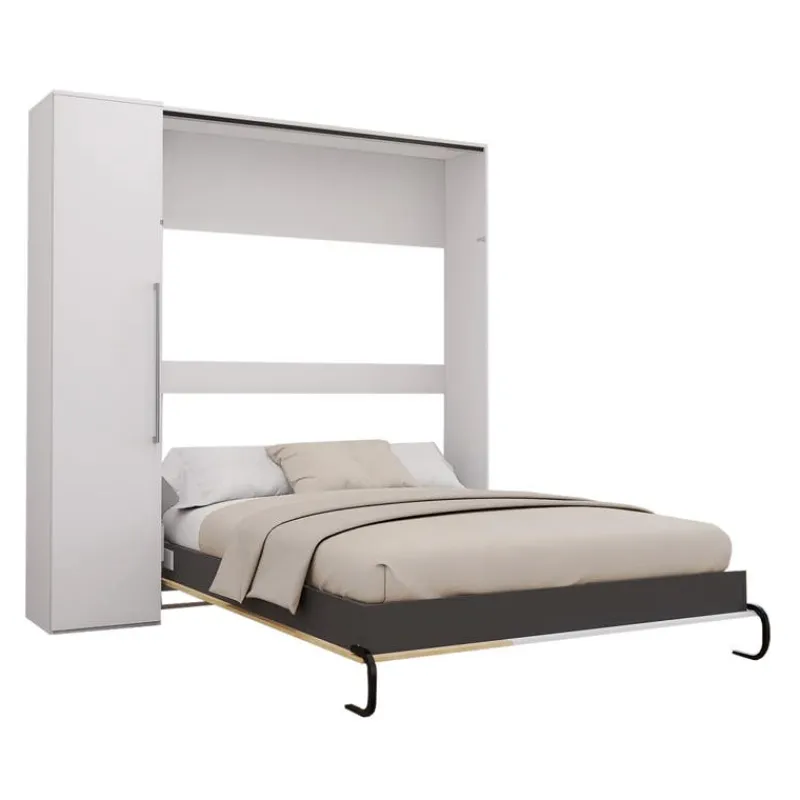 Queen Murphy Bed with Storage Unit - White &
