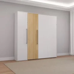 Queen Murphy Bed with Storage Unit - White &