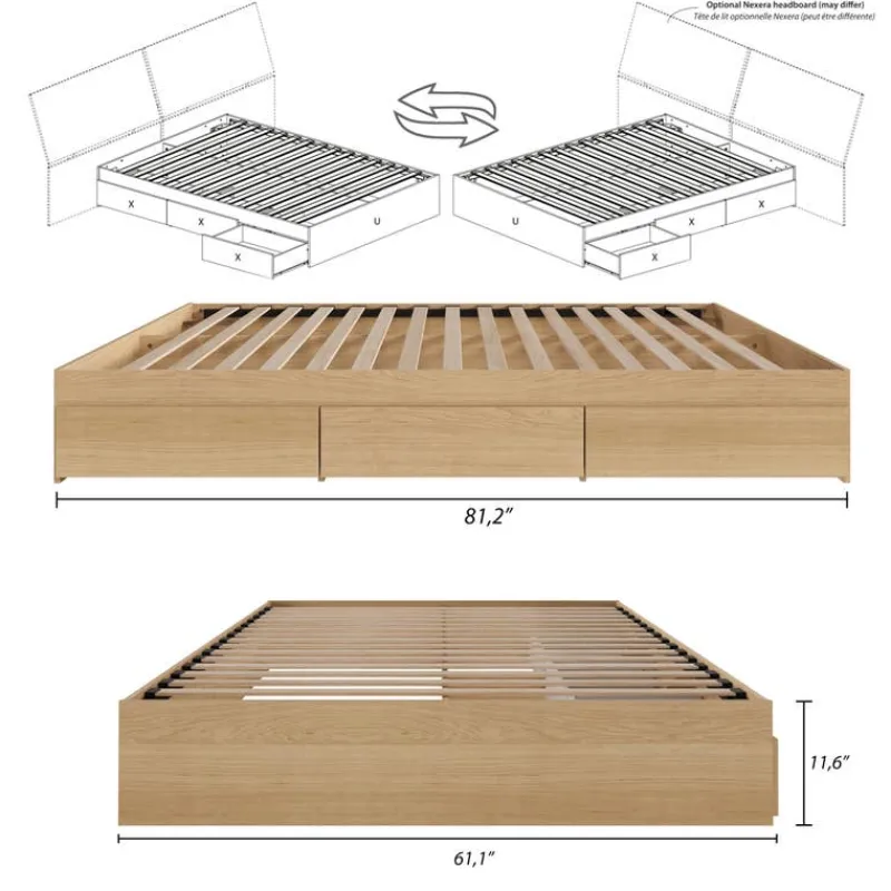 Nexera Queen Platform Bed with 3-Drawer Storage (60") -