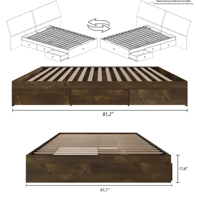 Nexera Queen Platform Bed with 3-Drawer Storage (60") -