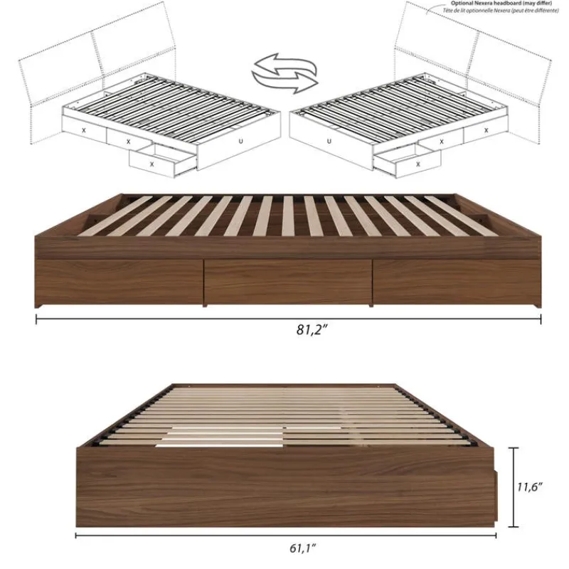 Nexera Queen Platform Bed with 3-Drawer Storage (60") -