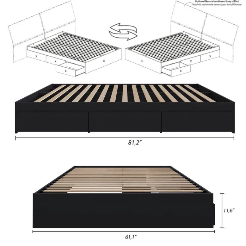 Nexera Queen Platform Bed with 3-Drawer Storage (60") -