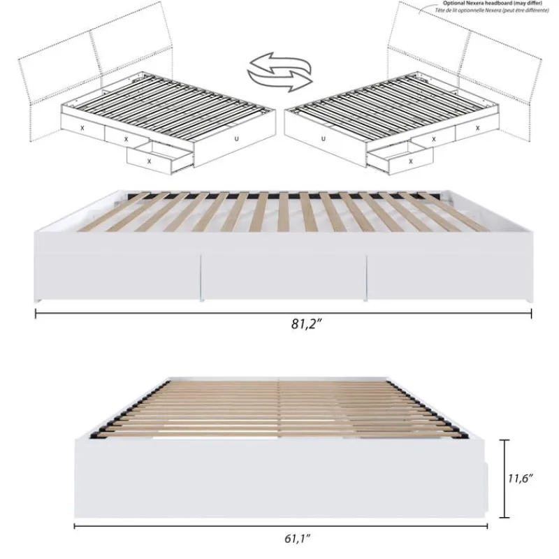Nexera Queen Platform Bed with 3-Drawer Storage (60") -