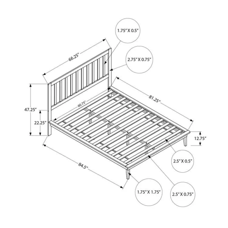 Monarch Queen Solid Wood Bed with Headboard (60") -
