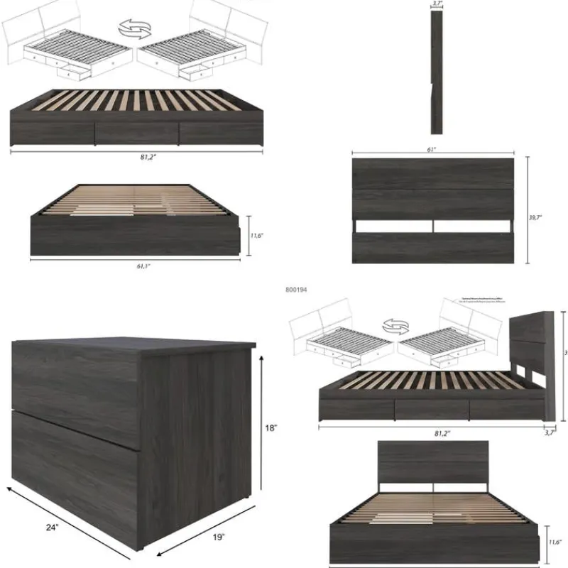 Nexera Queen Storage Bedroom Set (60") - 4 pcs -