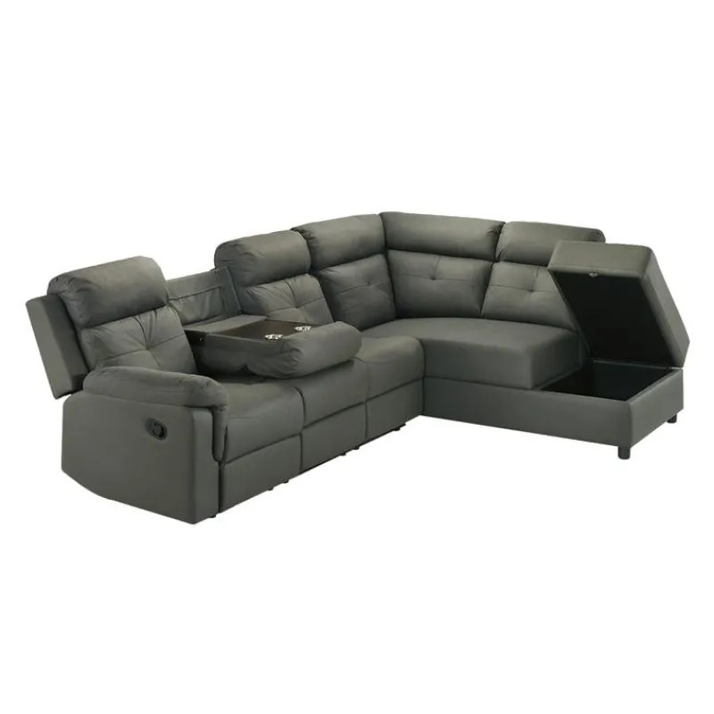 Reclining Sectional with Drop-Down Backrest and Cup Holders - Dark