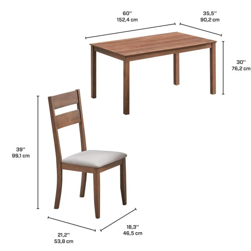 Rectangular Dining Table with 4 Chairs - Beige