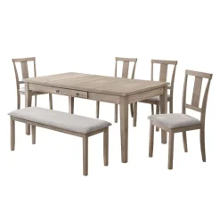 Rectangular Dining Table with Storage Compartments, 4 Chairs and 1 Bench -