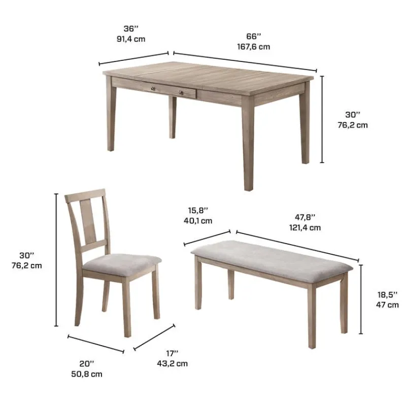 Rectangular Dining Table with Storage Compartments, 4 Chairs and 1 Bench -