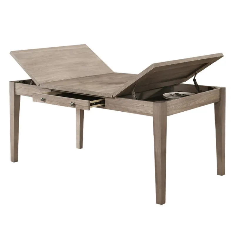Rectangular Dining Table with End Lift-Top Panels and Drawer