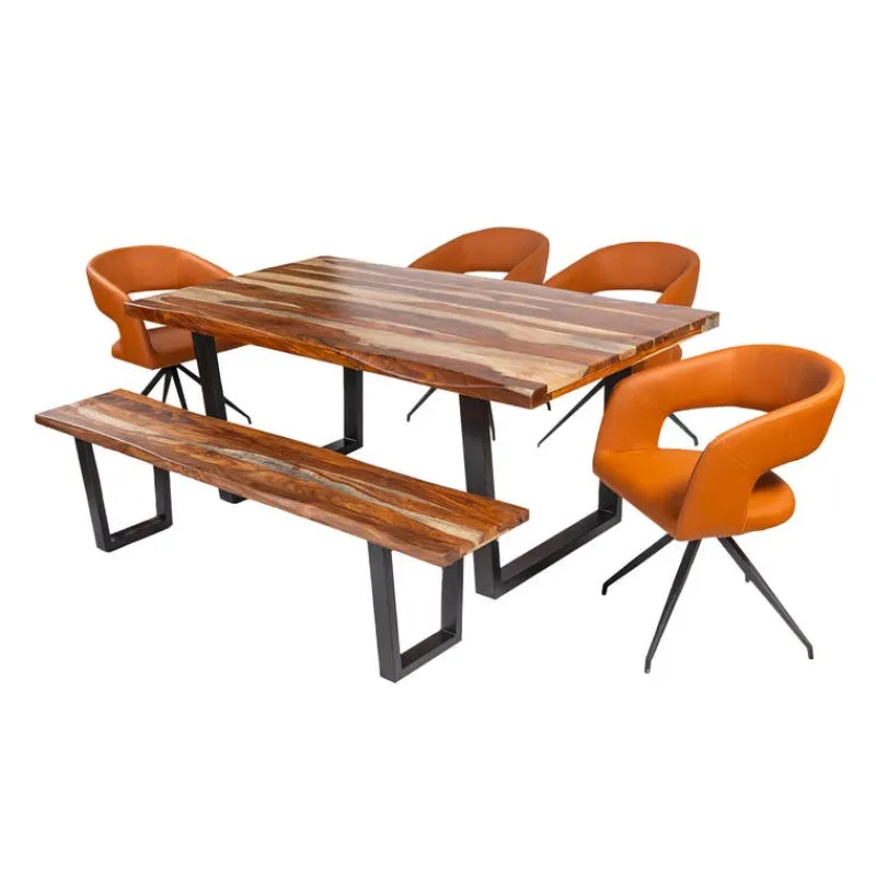 Rectangular Solid Wood Dining Table, 4 Chairs & Bench - 72"