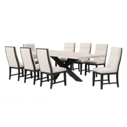 Rectangular Table with 8 Chairs - Creamy White
