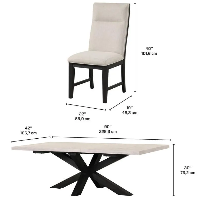 Rectangular Table with 8 Chairs - Creamy White