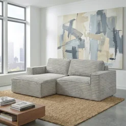 Rolled & Compressed Left Sectional in Corduroy Velvet 2 pcs -