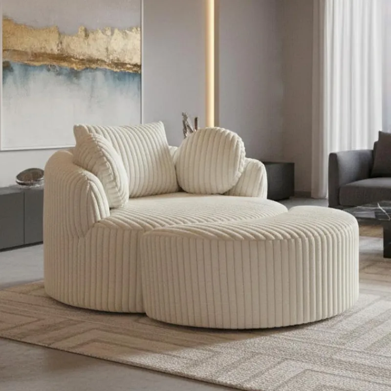 Rolled & Compressed Sealy Corduroy Armchair-in-a-Box with an Ottoman - Cream