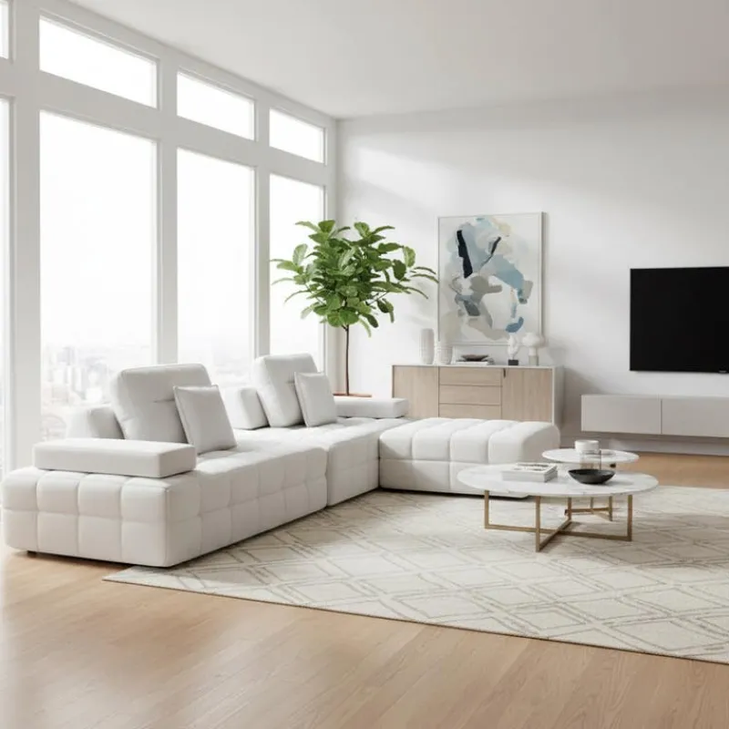 Rolled and Compressed Sectional-in-a-Box with Matching Ottoman