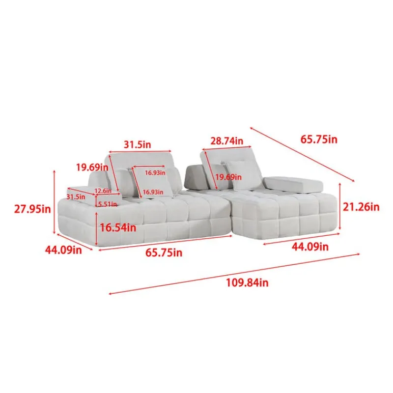 Rolled and Compressed Sectional-in-a-Box with Right-Facing Chaise