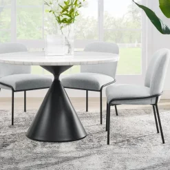 Round Marble Dining Table with 4 Upholstered Chairs - 48