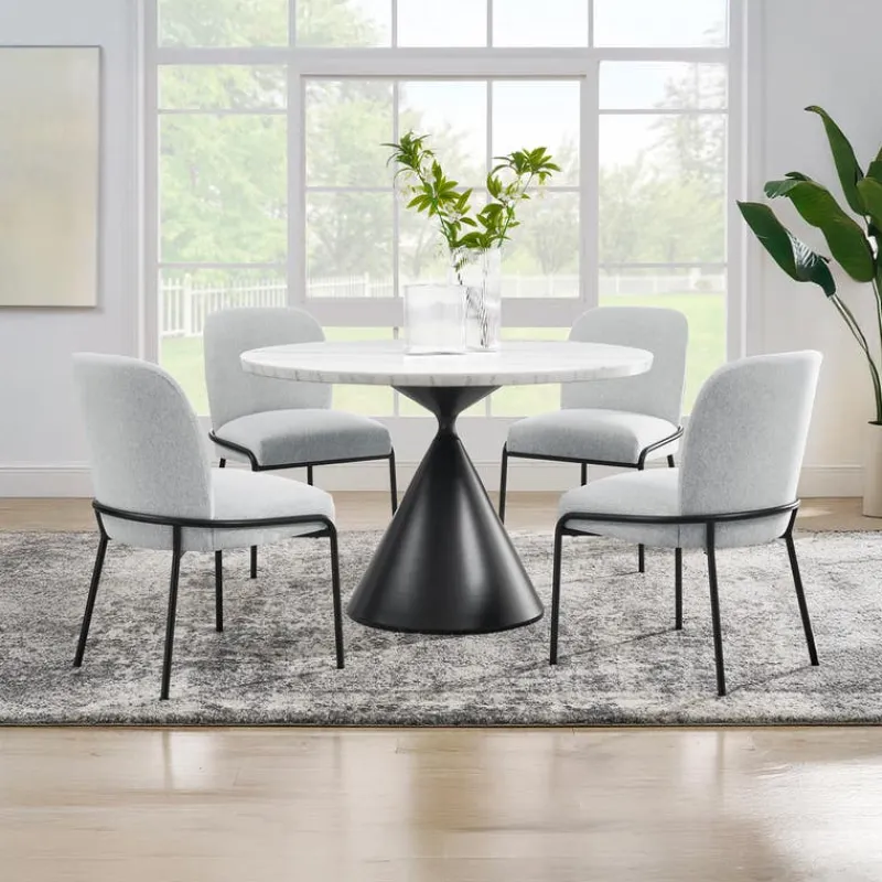 Round Marble Dining Table with 4 Upholstered Chairs - 48"