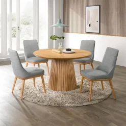 Round Pedestal Dining Table with 4 Chairs - Grey