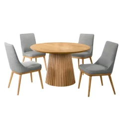 Round Pedestal Dining Table with 4 Chairs - Grey