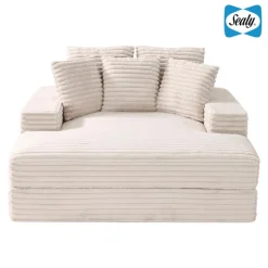 Sealy Corduroy Velvet Chaise - Cream
