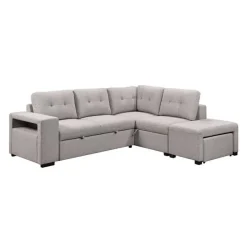 Sectional Bed with Chaise, Storage, and 2 Removable Ottomans